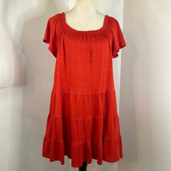 Max Studio Women's Lava Red Jersey Sleeve Tiered Short Dress Size Medium NWT - Picture 3 of 12